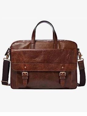 Fossil Men's Distressed Brown Leather Messenger Briefcase